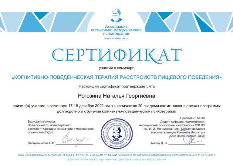 КПТ расстройств пищевого поведения(20ч)